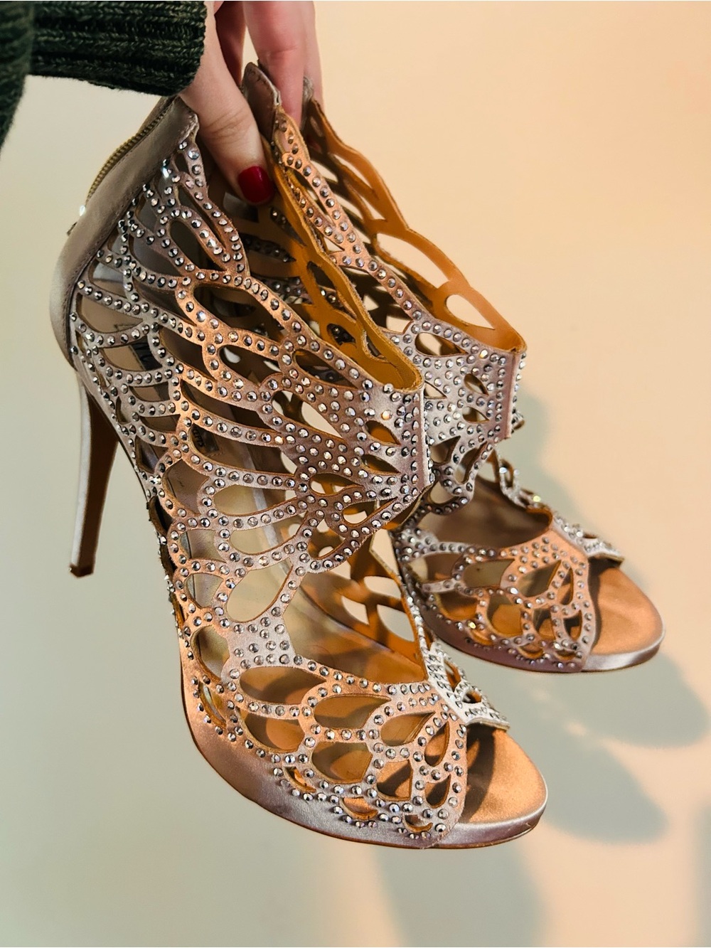 INC International Concepts Rose Gold Crystal Cutout High Heel Sandals